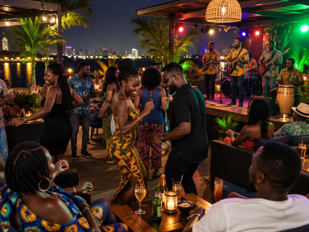Lively Accra nightlife venue with live music and dancing