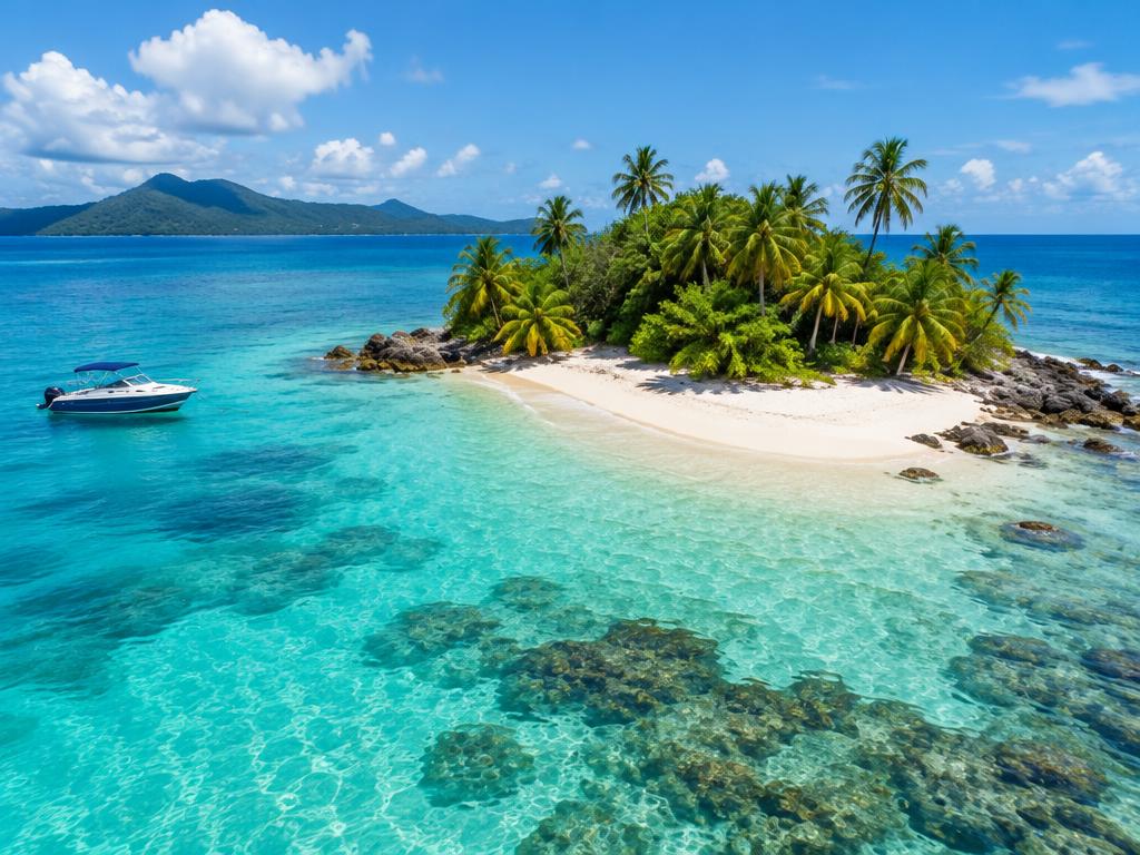 Small Caribbean island off Panama with white sand and clear water